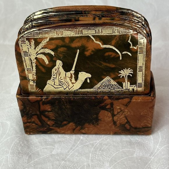 Dining Egyptian Coasters Set 6 Leather Square Camel Pyramid Poshmark